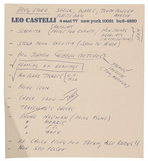 Leo Castelli
To-Do List
ca. 1968