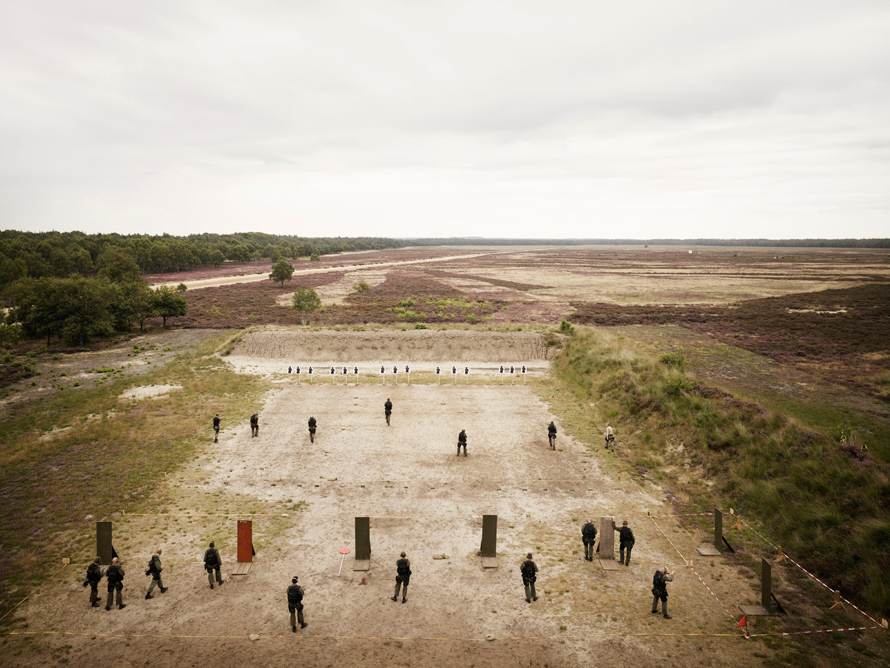 Marine Corps No.3, Pistol range Ossenweg Harskamp—Gelderland, Aug. 27, 2009. Training for new members of the Special Assistance Unit. They are in the Enhanced Marksmanship Program. These are among the finest marksmen in the Netherlands. It is strictly forbidden to recognizably photograph them.