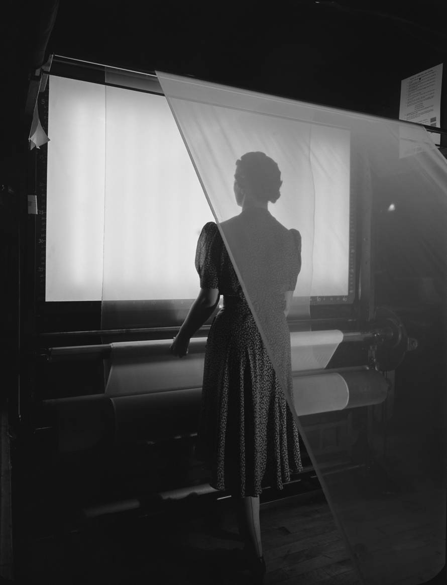 Duplan Silk Mills, 1943, Gelatin Silver Print, © Ezra Stoller, Courtesy Yossi Milo Gallery, New York.