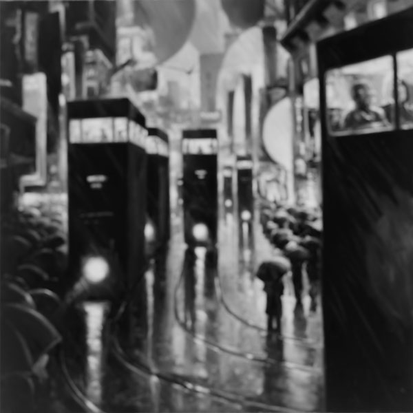 Trams, 2004<br />
Selenium toned silver gelatin print mounted on aluminum<br />
42 1/4 x 41 1/4 inches