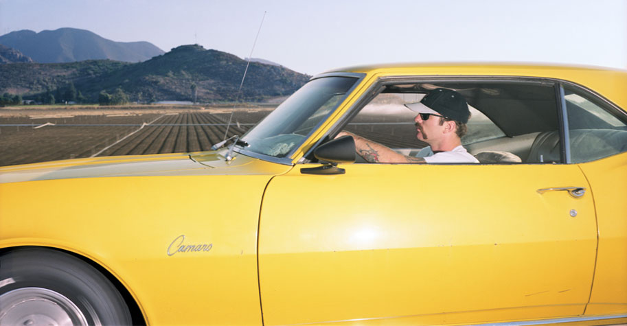 Man traveling southeast at approximately 68 mph on U.S. Route 101 someplace in southern California in winter of 1997
From the series Vector Portraits
Digital C-Print 
(c) Andrew Bush, Courtesy Yossi Milo Gallery, New York and Julie Saul Gallery, New York