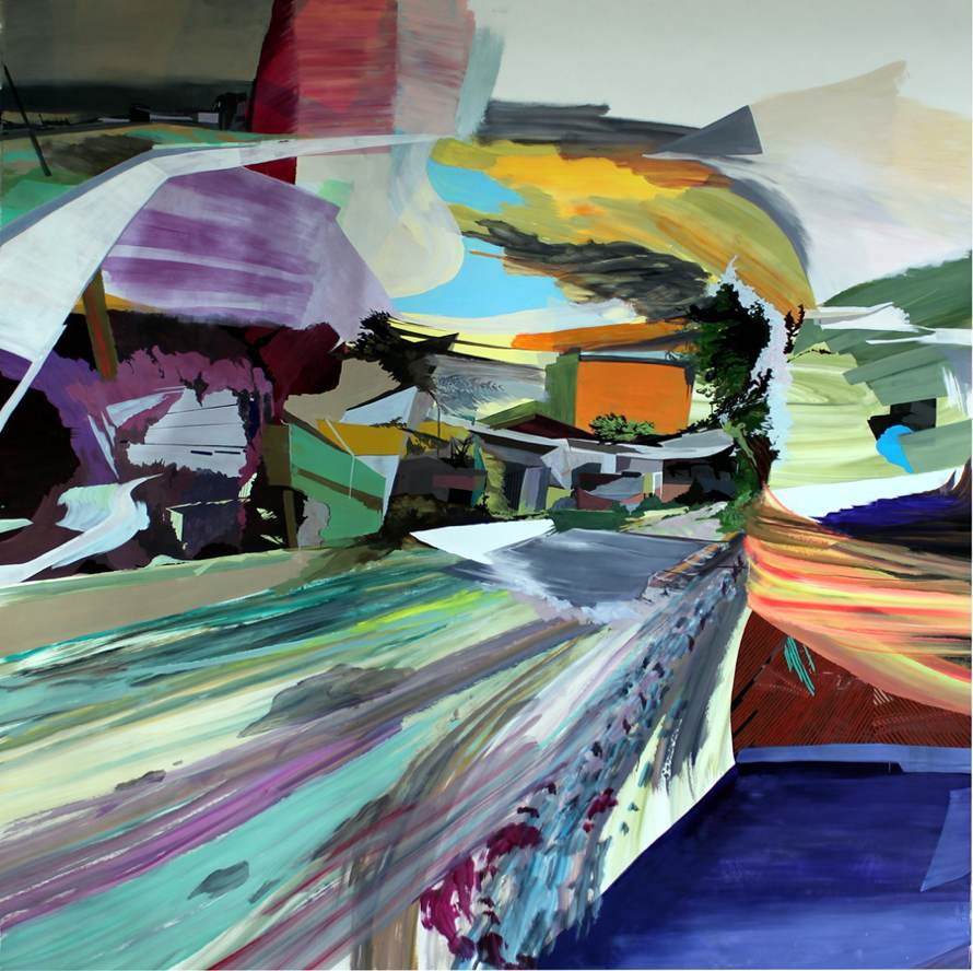 “Up to Speed,” 2011, Flashe  and acrylic gouache on Tyvek, 122 x 116 inches