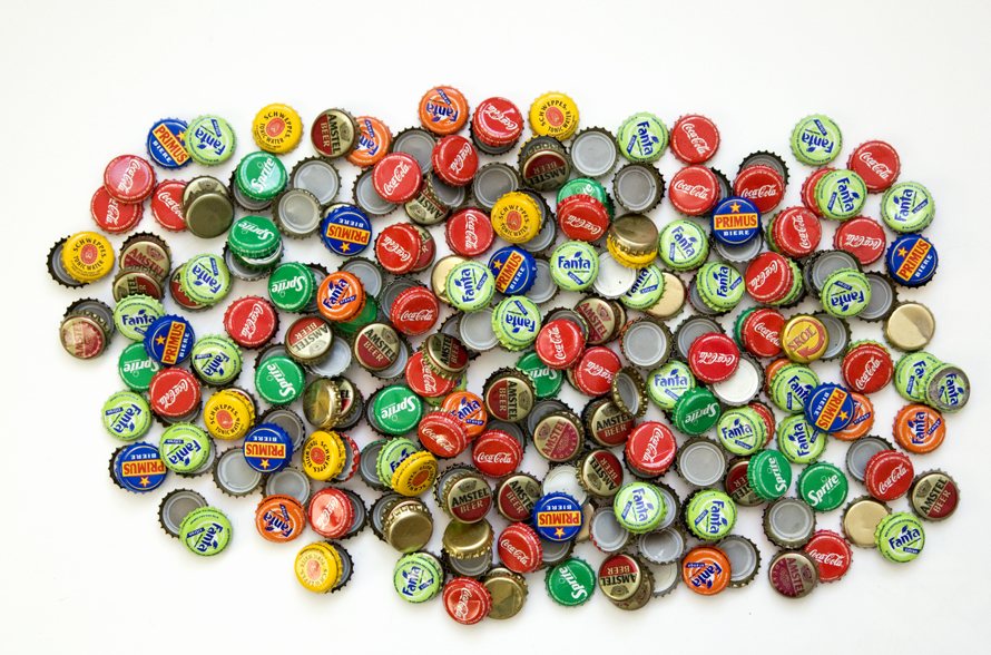 The bottle caps of all the drinks we bought to get this project done (270 caps in total).