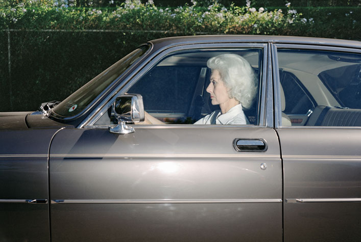 Woman caught in traffic while heading southwest on U.S. Route 101 near the Topanga Canyon Boulevard exit, Woodland Hills, California, at 5:38 p.m. in the summer of 1989
From the series Vector Portraits
Digital C-Print 
(c) Andrew Bush, Courtesy Yossi Milo Gallery, New York and Julie Saul Gallery, New York