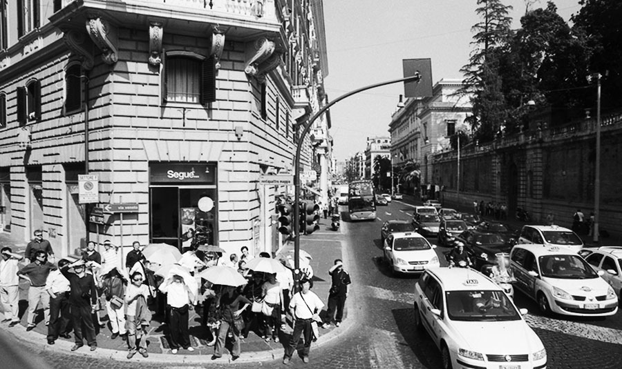 Tourists on corner, Rome, Italy, 2007
