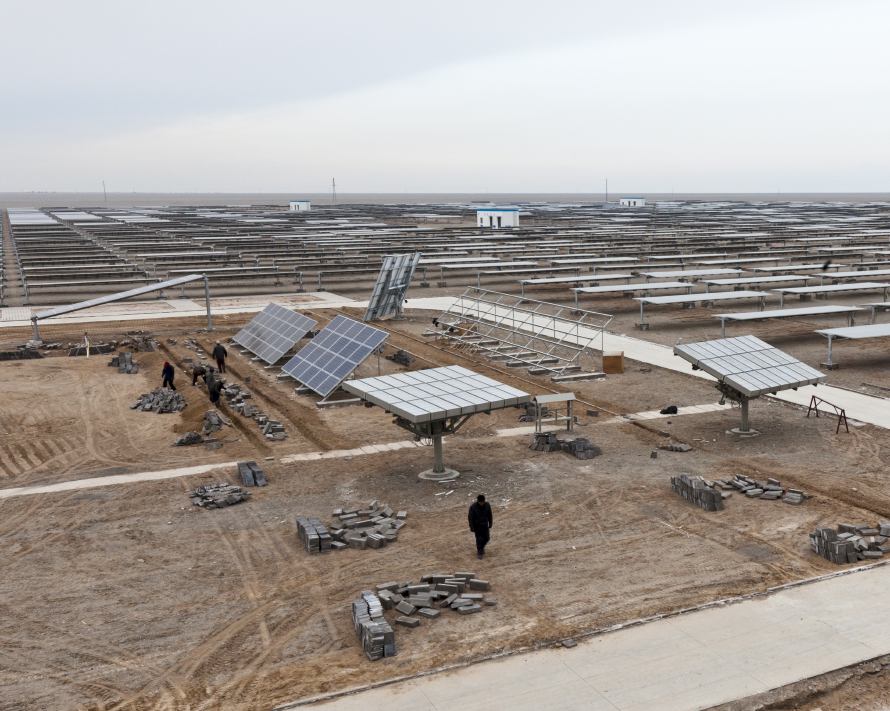 Gansu province, Dec. 14, 2010: China is developing massive solar resources in the Gobi Desert. Forty megawatts are already online, and that capacity is expected to grow exponentially with the planned installation of 12 gigawatts within 15 years. (Photo by Toby Smith. Reportage by Getty Images.)