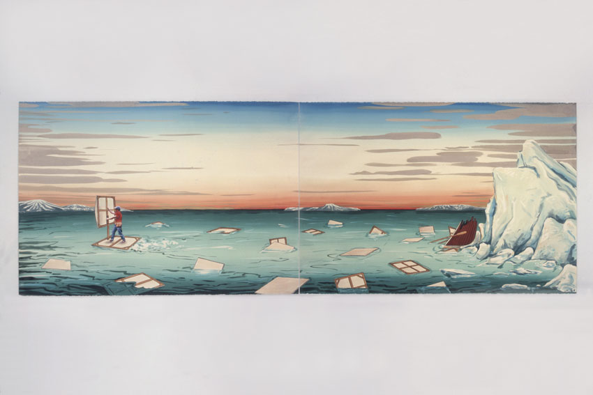 Arctic Mishap, 2006, ink on paper with digitized image, 30 x 88 inches