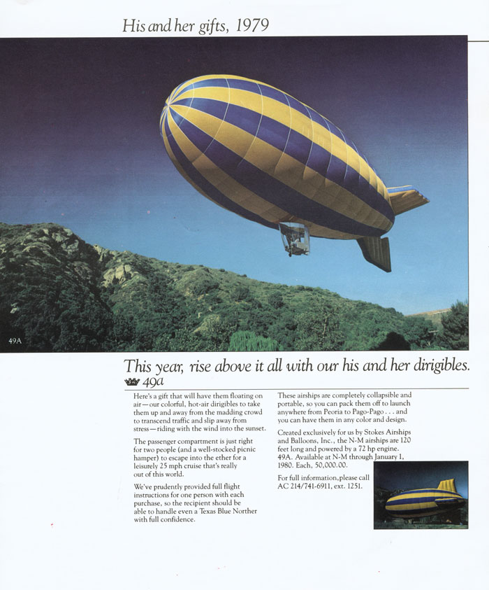 His and her dirigibles, Neiman Marcus, 1979