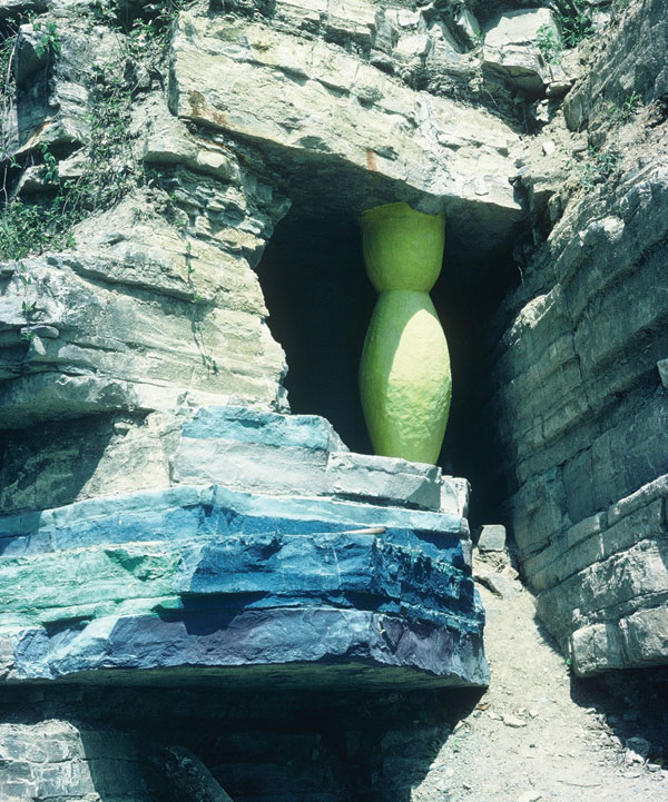 Little yellow column at mouth of artificial cave (Michael Schuyt, 2006)