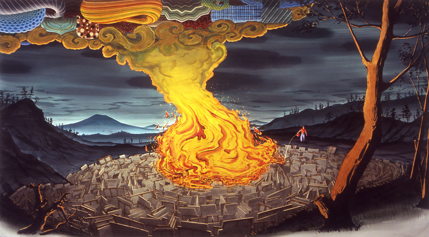 Conflagration, 2006, ink on paper with digitized image, 80 x 144 inches