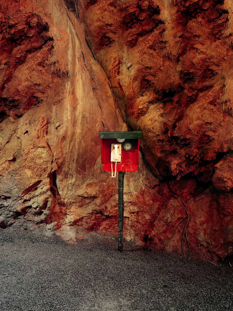 <em>Shenandoah Caverns Underground Phone, Va.</em> Fujiflex Lightjet C-Print, 30 x 34 inches.