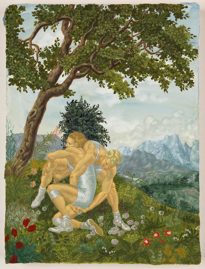 High-Crotch Counter, 2012, gouache on canvas, 12 by 9 inches