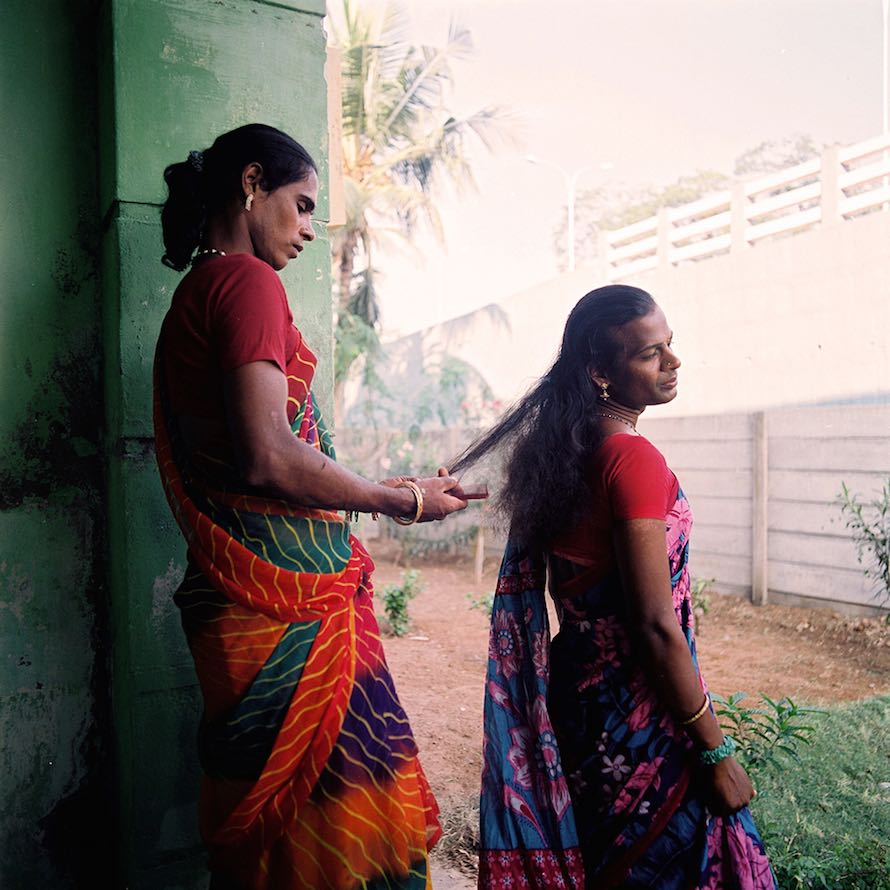 Two daughters of Sheethal get ready for a function celebrating Sheethal’s first birthday—marking one year after her gender-reassignment (“bottom”) surgery. Pondicherry, November 2013.