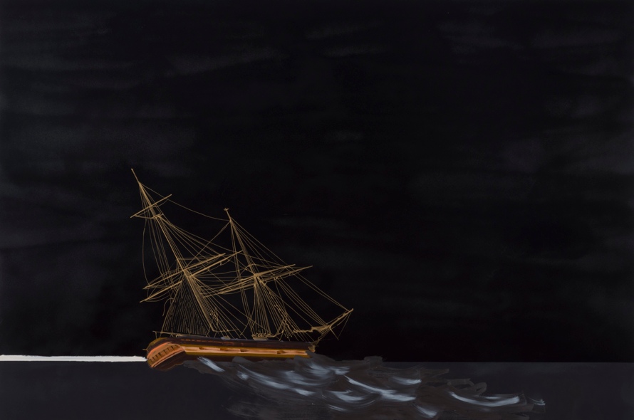 Whitney Bedford, <em>Moonlight</em>, 2014. Ink and oil on canvas on panel, 48 x 72 inches. Photo: Evan Bedford. Courtesy the artist and Carrie Secrist Gallery, Chicago.