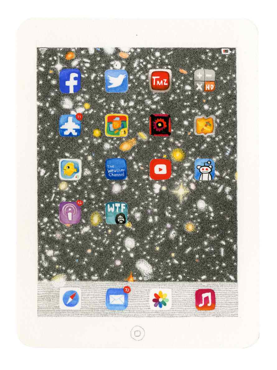 iPad, 2014, 9 1/2 x 7 inches, ink, gouache and graphite on paper
