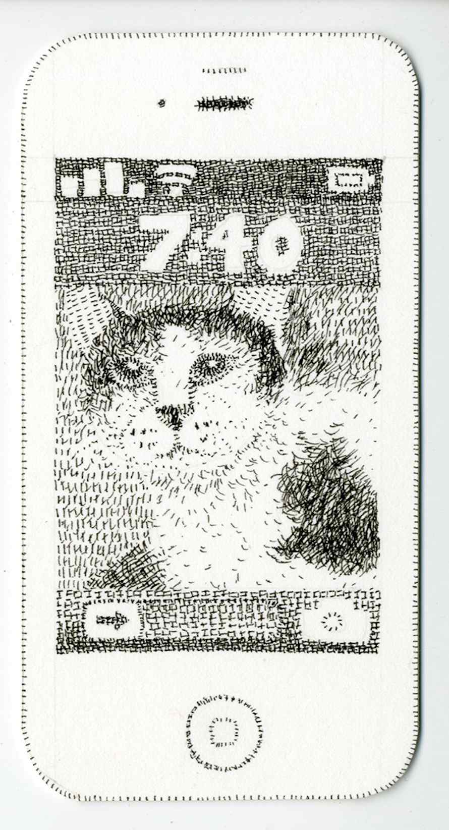 iPhone (Todd), 2013, 4 1/2 x 2 1/4 inches, ink and pencil on paper