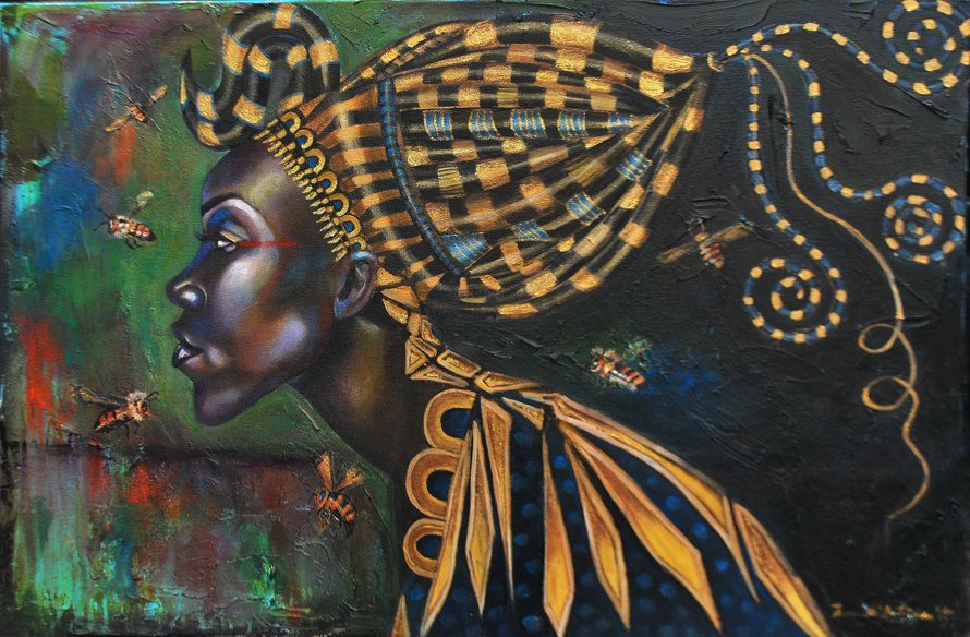 Beekeeper, 36x24 inch, mixed media on canvas