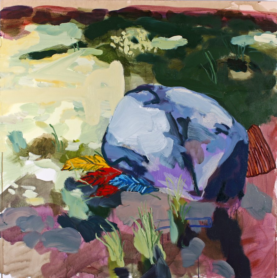 Yosemite Rock (Pretend Feathers & Corduroy Patch), 2013. Oil and acrylic on canvas, 40 x 40 inches. From the series 