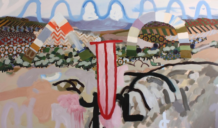 If I met you outside I would kiss you, and no one would despise me, 2013. Oil and acrylic on canvas, 62 x 105 inches. From the series 