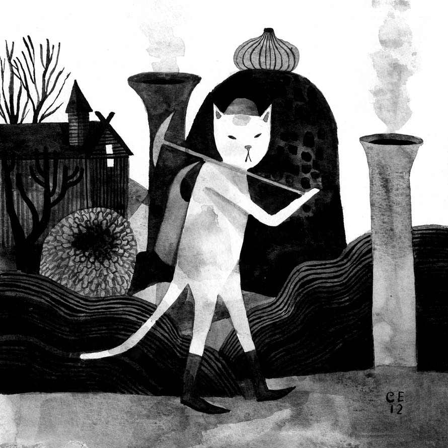 Carl Is a Cat, gouache on paper, 6 x 6 inches