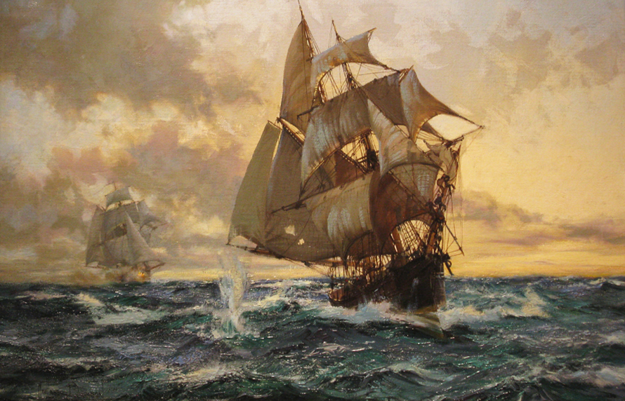 Montague Dawson (1895-1973), The Escaping Smuggler, c. 1960. Oil on canvas, 20 x 30 inches.