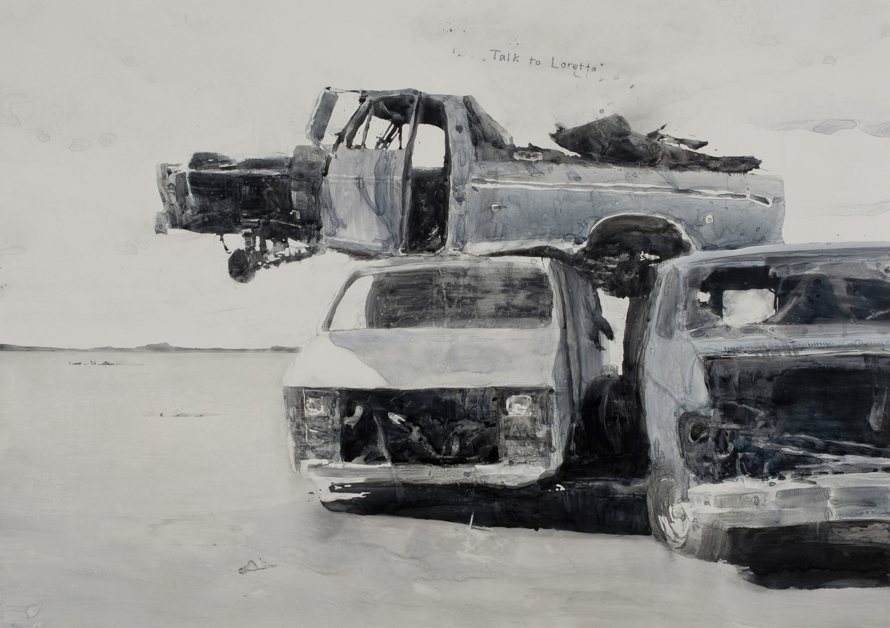 Talk to Loretta, 2009. Ink on paper. 26 inches x 37 inches.