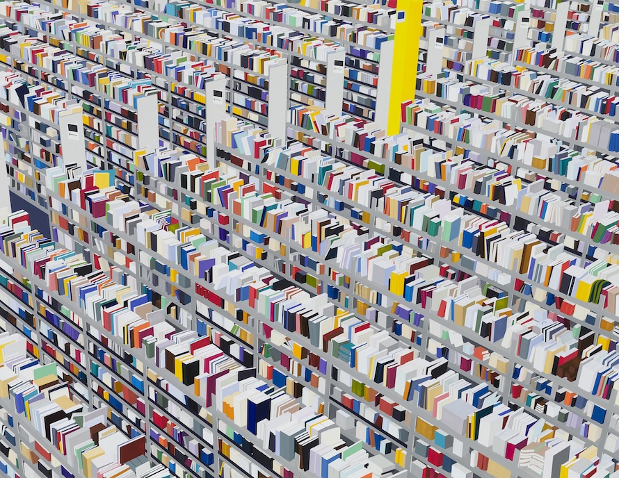 Amazon Books, 2013, acrylic on dibond panel, 59 1/2 x 77 x 2 in. Courtesy the artist and Peter Blum Gallery, New York. Photo credit: Etienne Frossard.