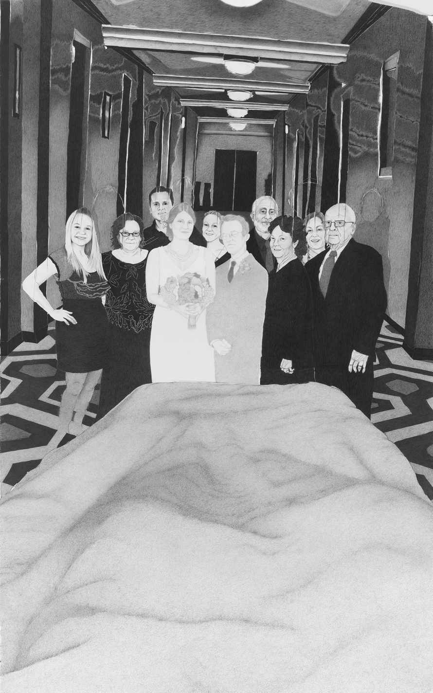 Elevator at the End of the Hall, 2013, graphite on paper, 81