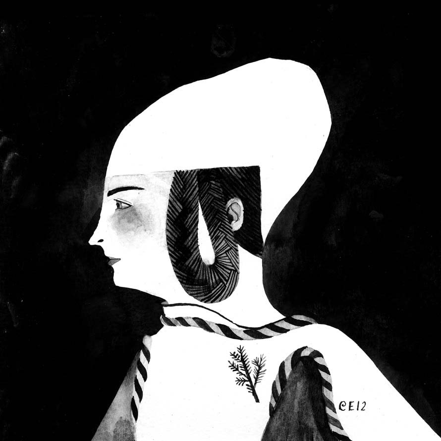 Fru Goa, gouache on paper, 6 x 6 inches