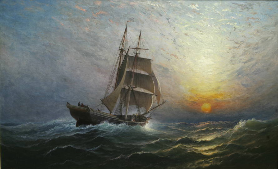 Charles Henry Gifford (1839-1904), Brigantine at Sunset, 1898. Oil on canvas, 26 x 42 inches.