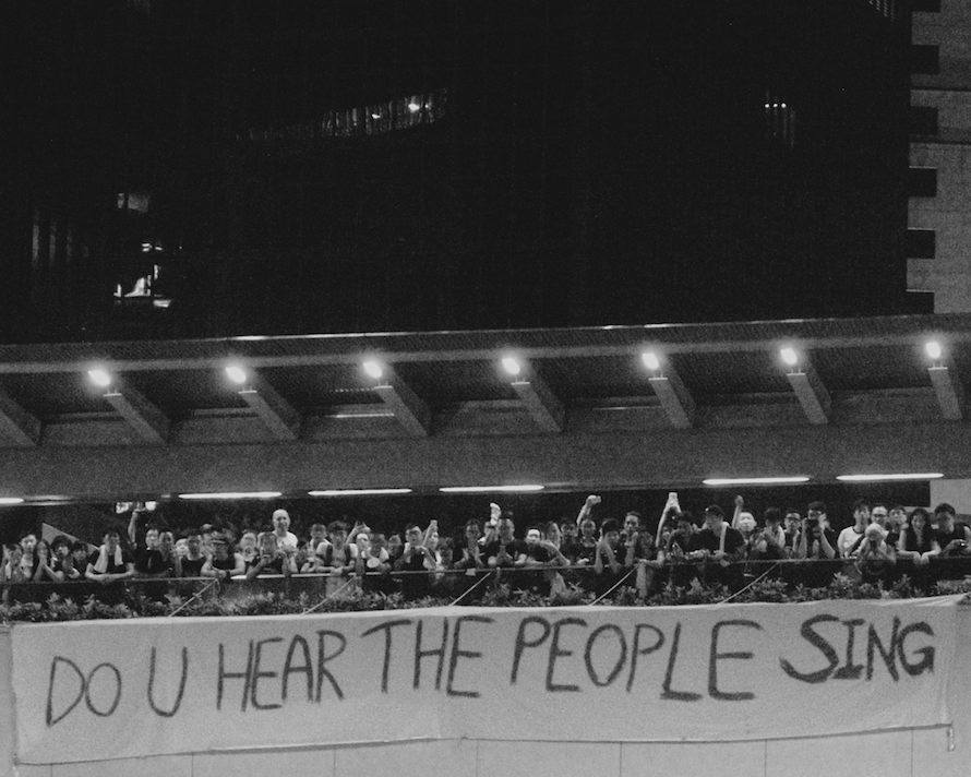 Cantopop classics echoed across Hong Kong Island in half-hearted choruses and jingles. Though the organization and logistics of the occupy movement has been stellar, the chants definitely need more work or they should just get U2 or something.