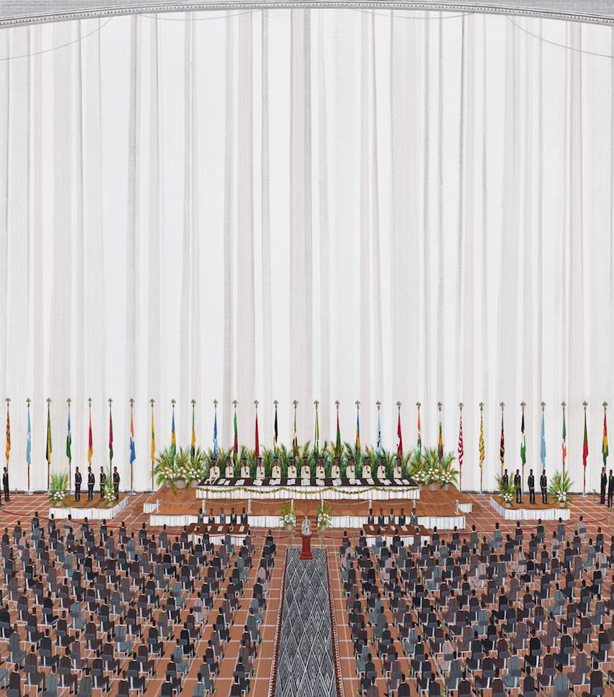 Delegates, 2014. Acrylic on linen, 34 x 30 inches.