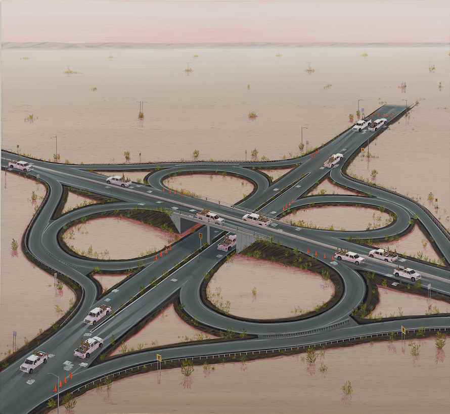 Inland, 2014. Acrylic on linen, 60 x 65 inches.