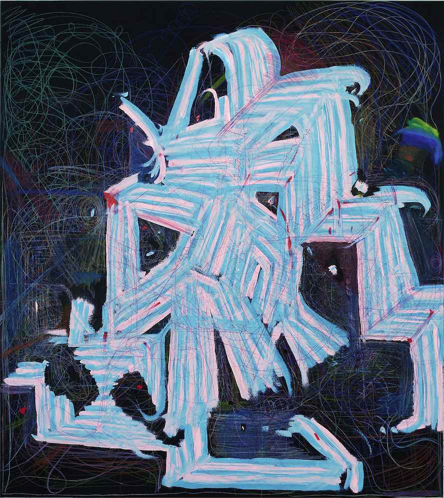Untitled, 2013, oil, flashe and colored pencil on canvas, 90 x 80 inches