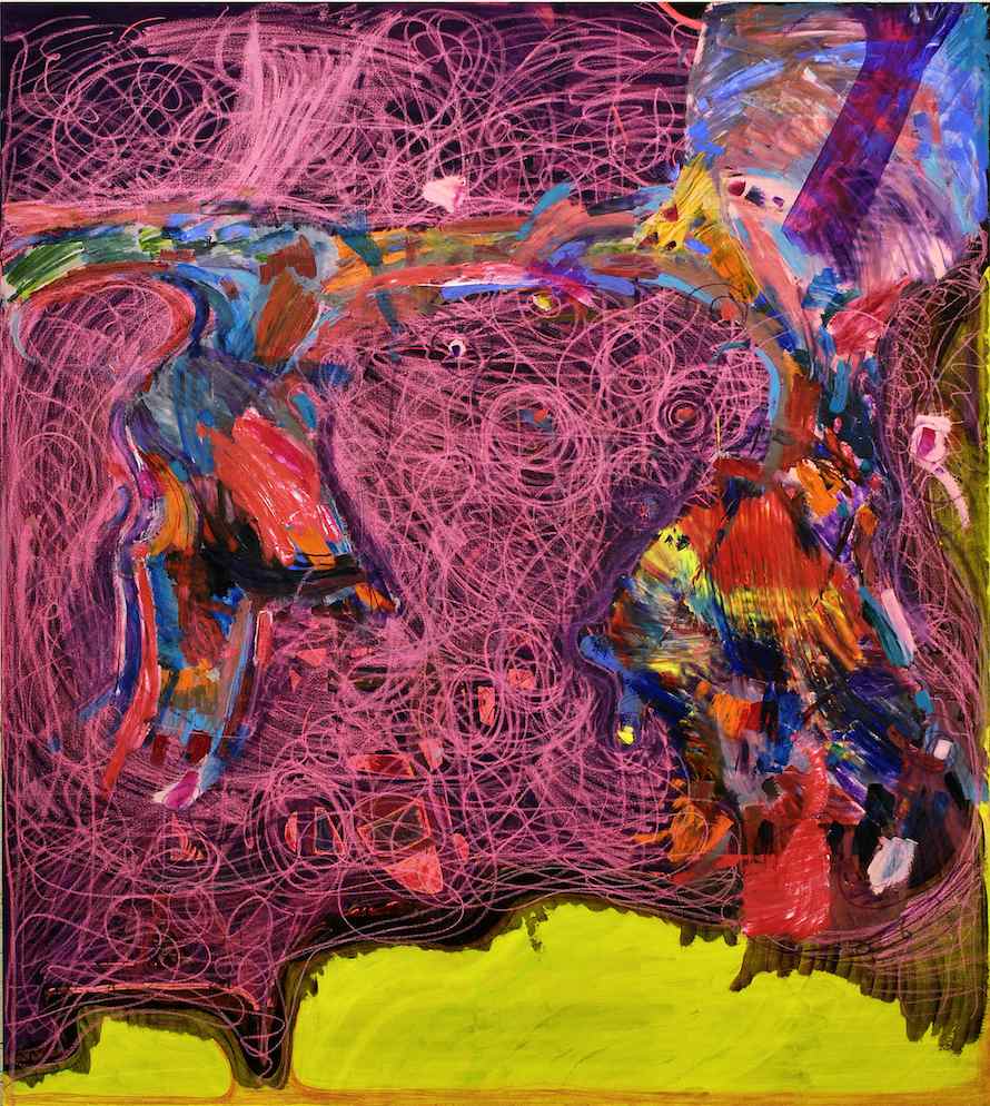 Untitled, 2014, oil, ink, acrylic and flashe marker on canvas, 90 x 80 inches