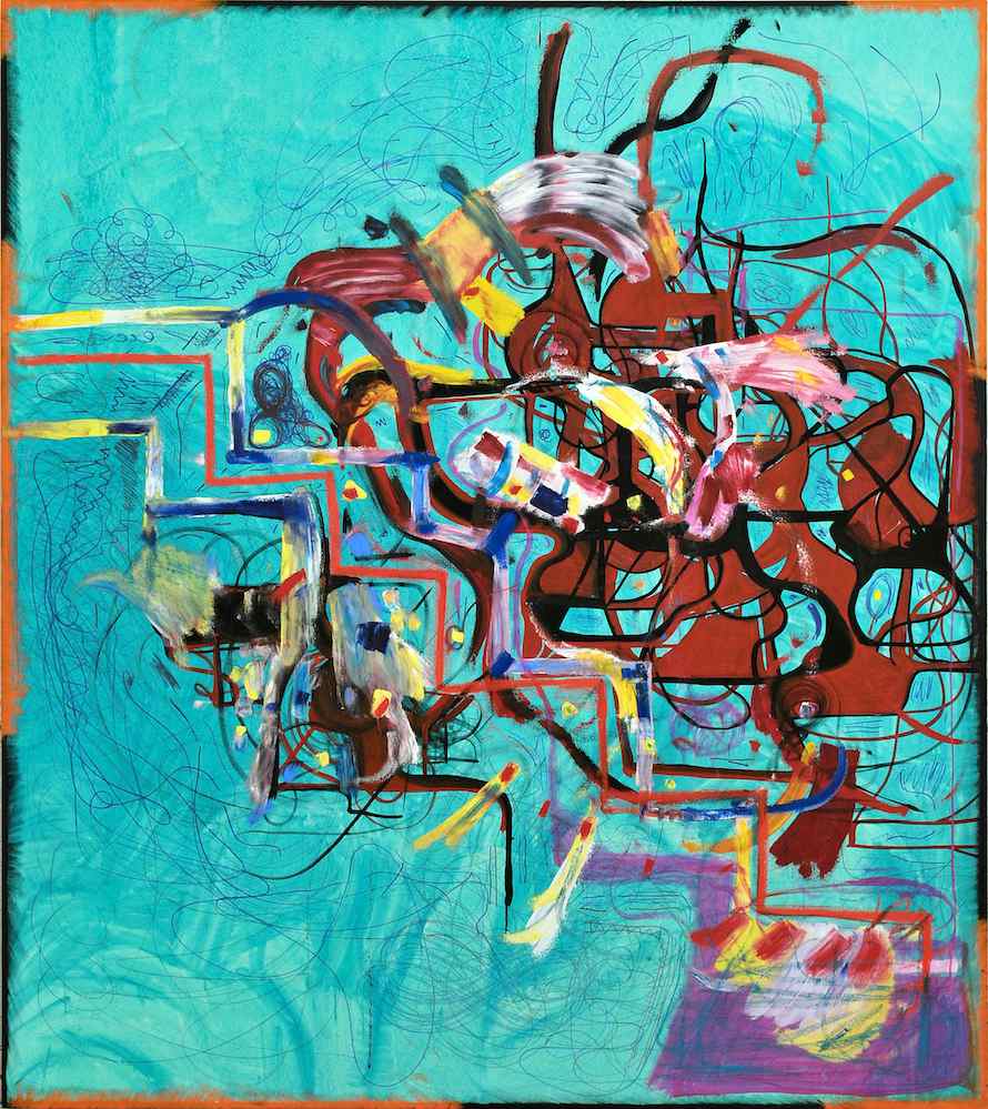 Untitled, 2014, oil, ink and crayon on canvas, 90 x 80 inches