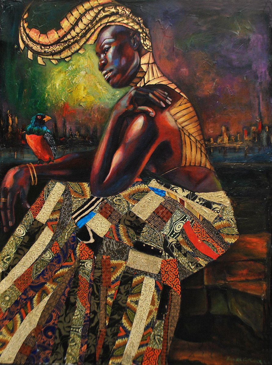 Keeper of the Golden City, 48x36 inch, mixed media on canvas