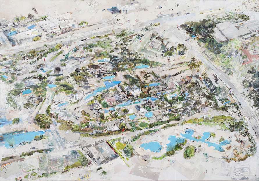 Live, Survive, Protect, collage, printed matter on canvas, 55.1 x 78.74 inches