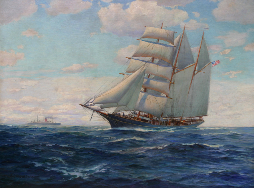 Charles Robert Patterson (1878-1958), American Yacht with Barkentine Rig, c. 1920. Oil on canvas, 37 3/4 x 50 inches.