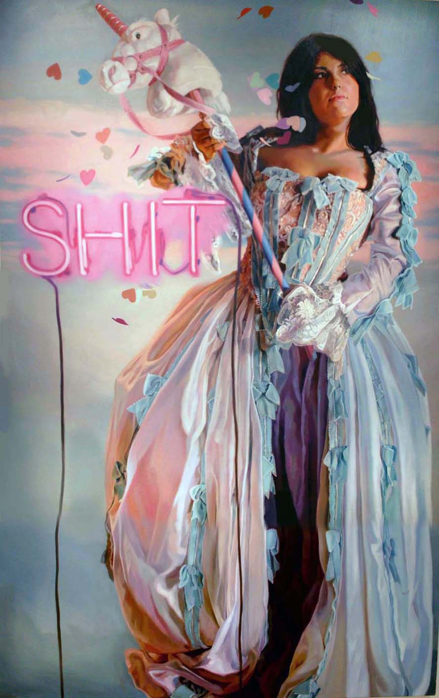 SHIT!, 2012. Oil on linen, 74 x 47 inches.