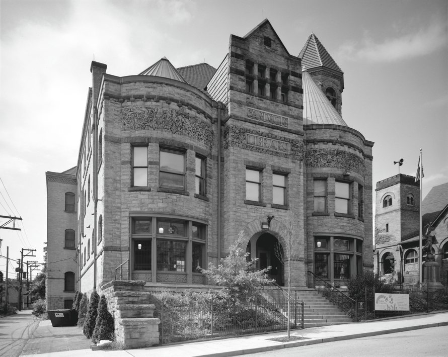 First Carnegie library: the Braddock Carnegie Library, Braddock, Penn., 2011. “The once glorious but now faded interior included a gym, a theater, and a swimming pool, as well as book collections and reading rooms.”