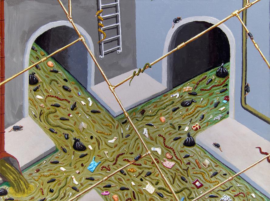 Serene Sewer, 2013, acrylic on canvas, 18” x 24”