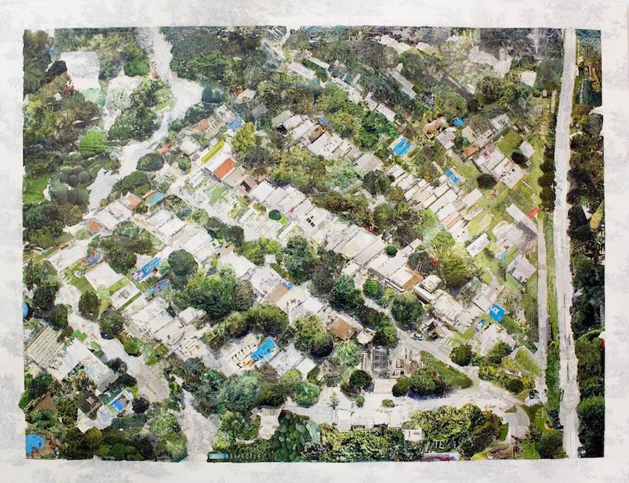 Save the Bank, collage, printed matter on Toile, 74.8 x 98.42 inches