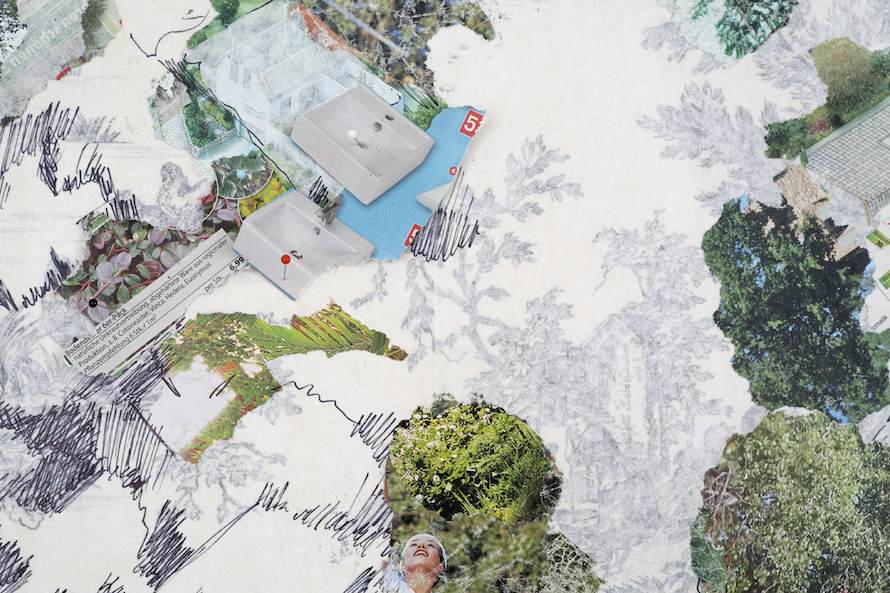 Save the Bank (detail), collage, printed matter on Toile, 74.8 x 98.42 inches