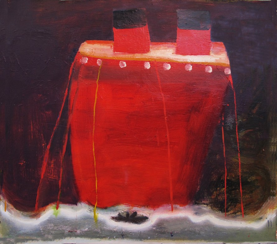 Ship with Life Boat, 2014, oil on canvas, 32” x 36”, courtesy of Fred Giampietro Gallery, New Haven, Conn.