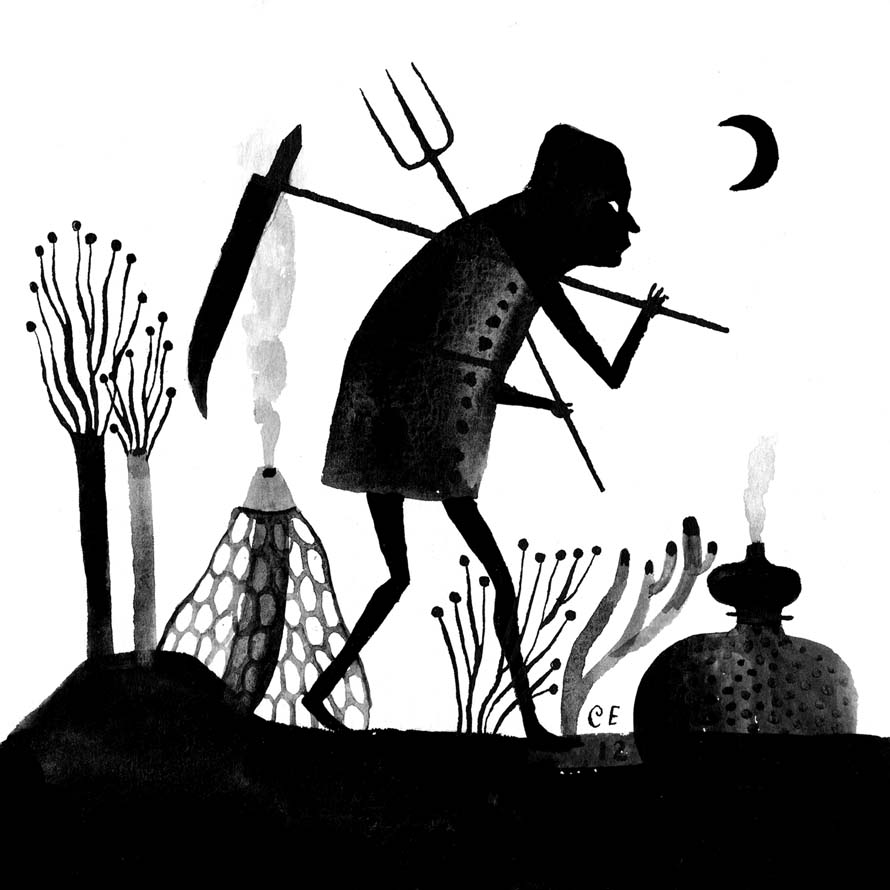 Simon Is a Sorcerer, gouache on paper, 6 x 6 inches