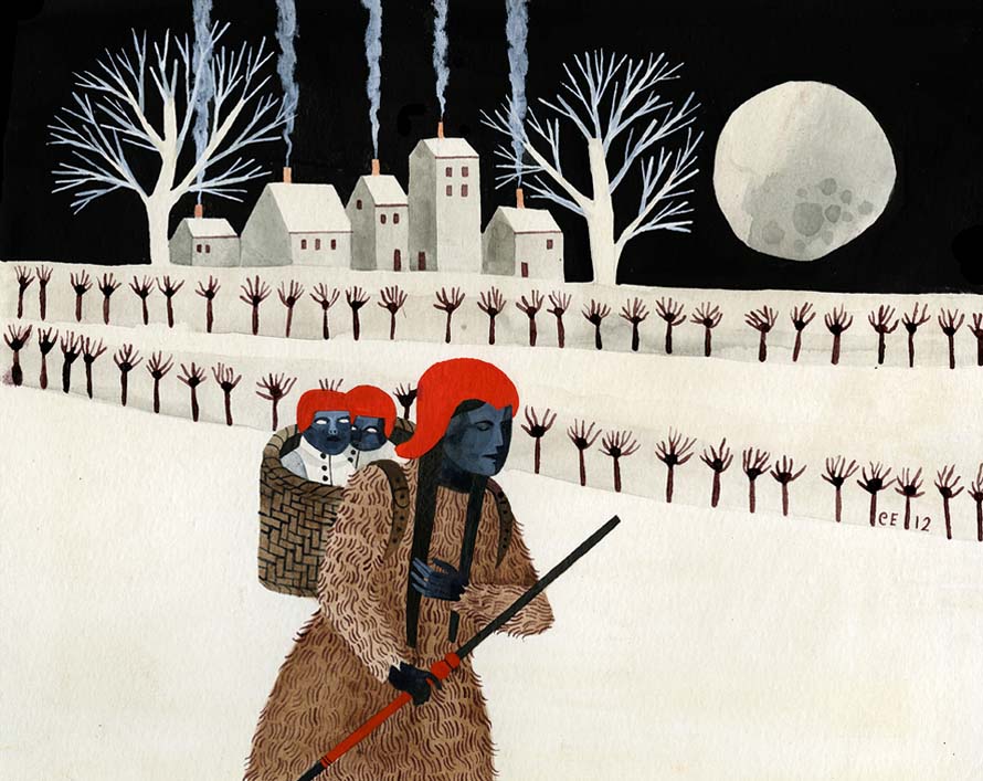 The Sloping Midnight Line, gouache and ink on paper, 8 x 10 inches