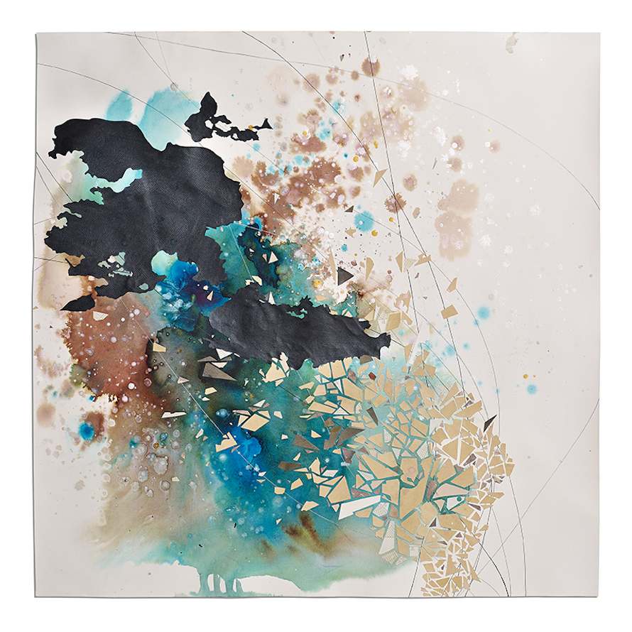 Reverberation #21, 2014. Ink, collage, and cut paper, 30 x 30 in (76 x 76 cm).