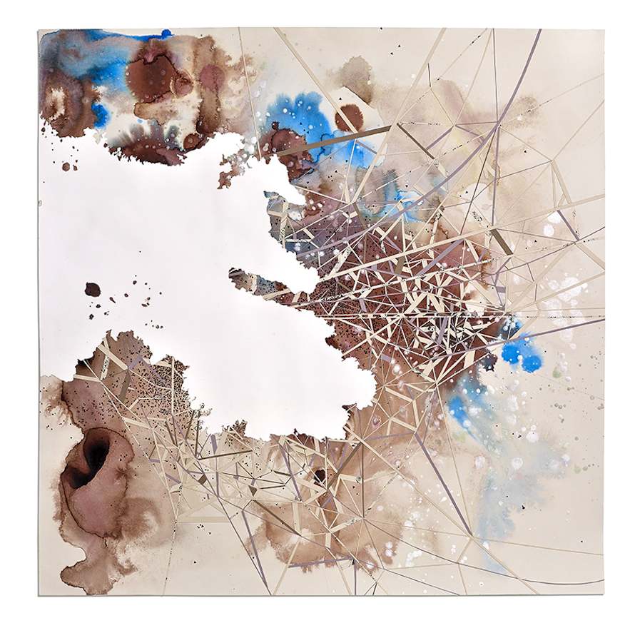 Reverberation #22, 2014. Ink, collage, and cut paper, 30 x 30 in (76 x 76 cm).