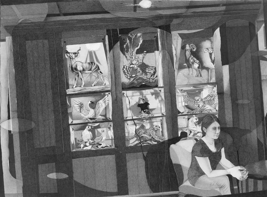 Waiting Room, 2013, graphite on paper, 37 1/4